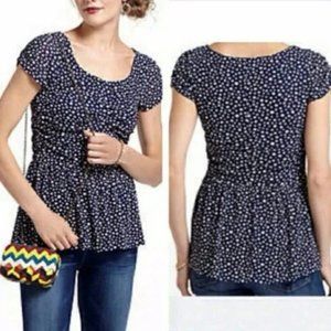 Anthropologie Postmark polka dot navy and white top with peplum size large